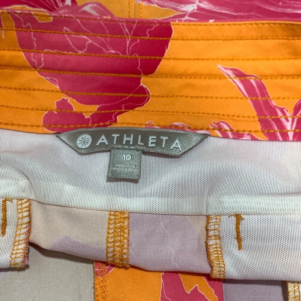Athleta Women 10 Orange Pink Floral Tropical Board Shorts Swim Trunks Quick Dry - Picture 6 of 8